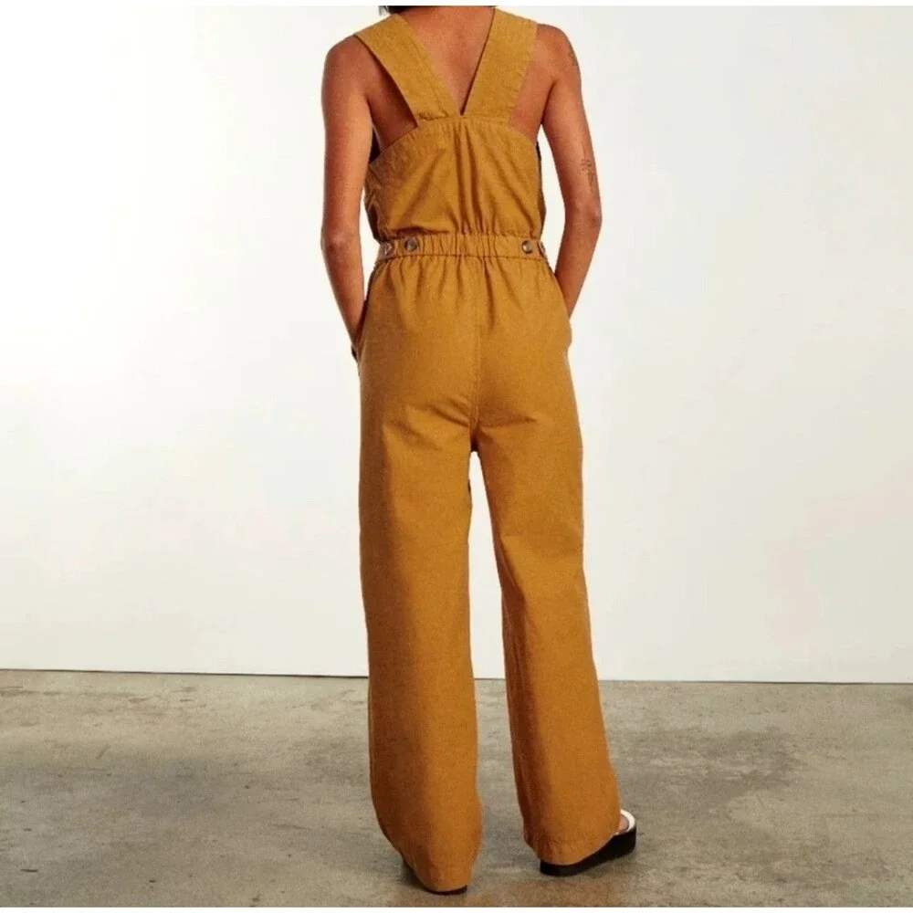 Everlane The Fatigue Apron Jumpsuit Size 4 Linen Organic Cotton Wide-Leg NWT
